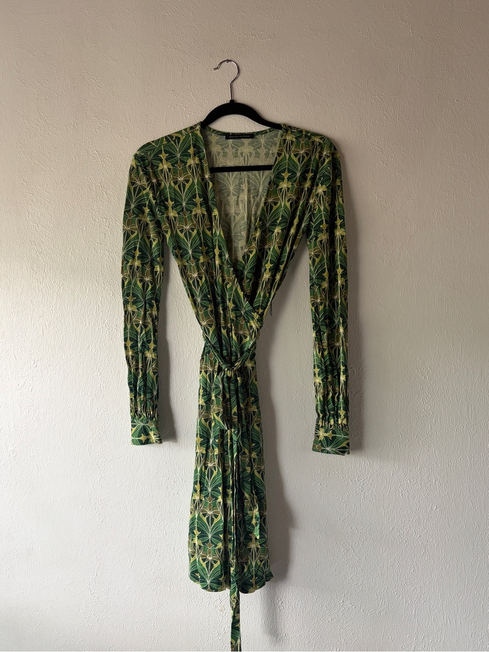 Banana Republic Green Printed Wrap Dress with Leaf Motif